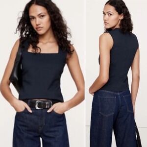 NWT Banana Republic Everywhere Ponte Square Neck Top XL Navy Blue Lined Side Zip